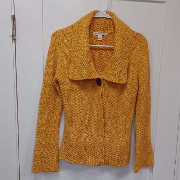 JM Collection Jackets & Blazers - Knit Yellow Sweater Blazer Collar 1 Button Old School Equestrian Vibe Small